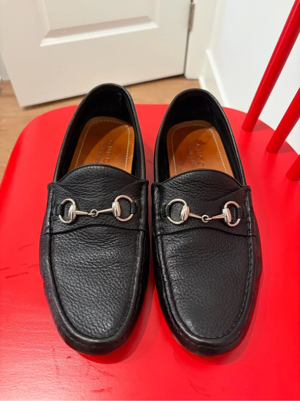 Gucci Black Leather Horsebit Driving Loafers